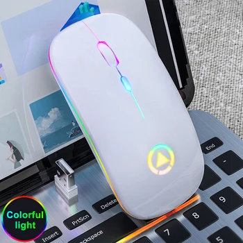 

Wireless Mouse USB Rechargeable Slim Silent Ergonomic Adjustable DPI Accessories With Receiver Colorful LED 2.4GHz Home Office