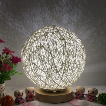 

LED starry night light USB interface projection lamp birthday gift Christmas gift twine wood rattan ball table lamp