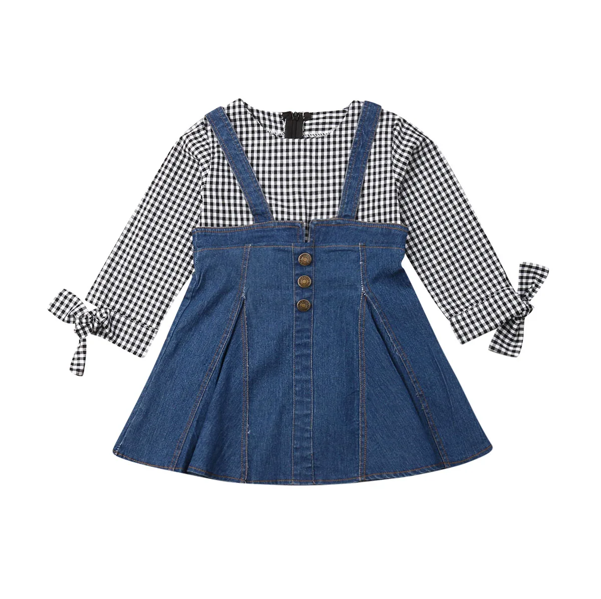 Новинка года; платья принцессы для маленьких девочек; платье из джинсовой ткани в клетку с длинными рукавами; вечерние платья; повседневная детская одежда для девочек; цельнокроеное платье