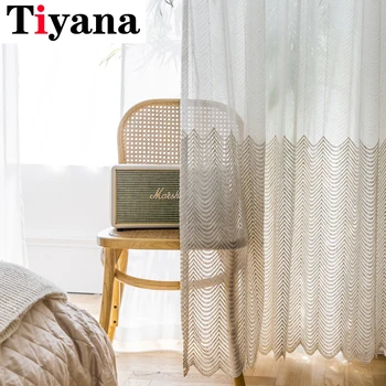 

Modern Wave Style Window Tulle Curtain Beige Villa Decoration Light Transmission Curtains For Bedroom Living Room JK106Y