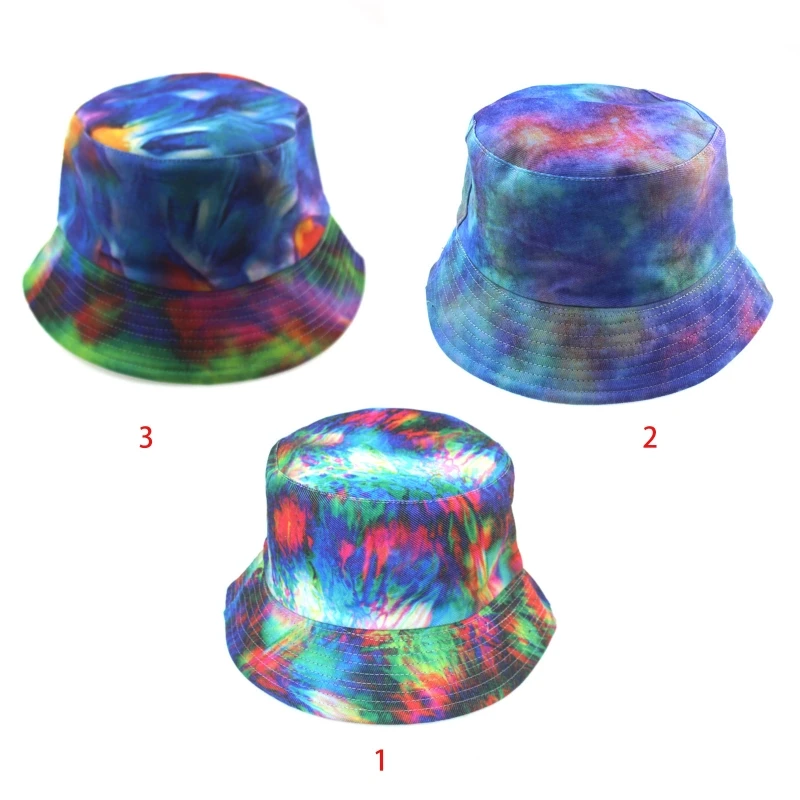 

Unisex Neon Colorful Tie Dye Print Bucket Hat Harajuku Reversible Fisherman Cap