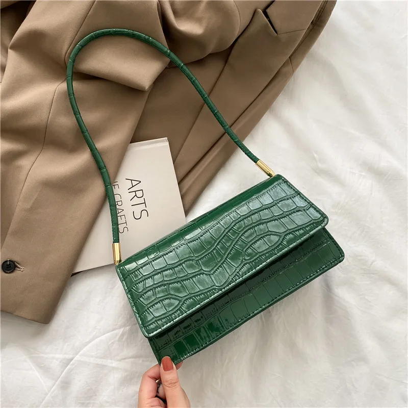 Fashion Mini Flap Bag & Purses - Dark Green Croc Embossed - JW PEI