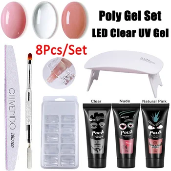

8 PCS/SET Polyl Nail Gel Kit with Lamp For Gel Extension Jelly UV Gel Nail Polish Bulider False Nail Tips Enhancement Fashion