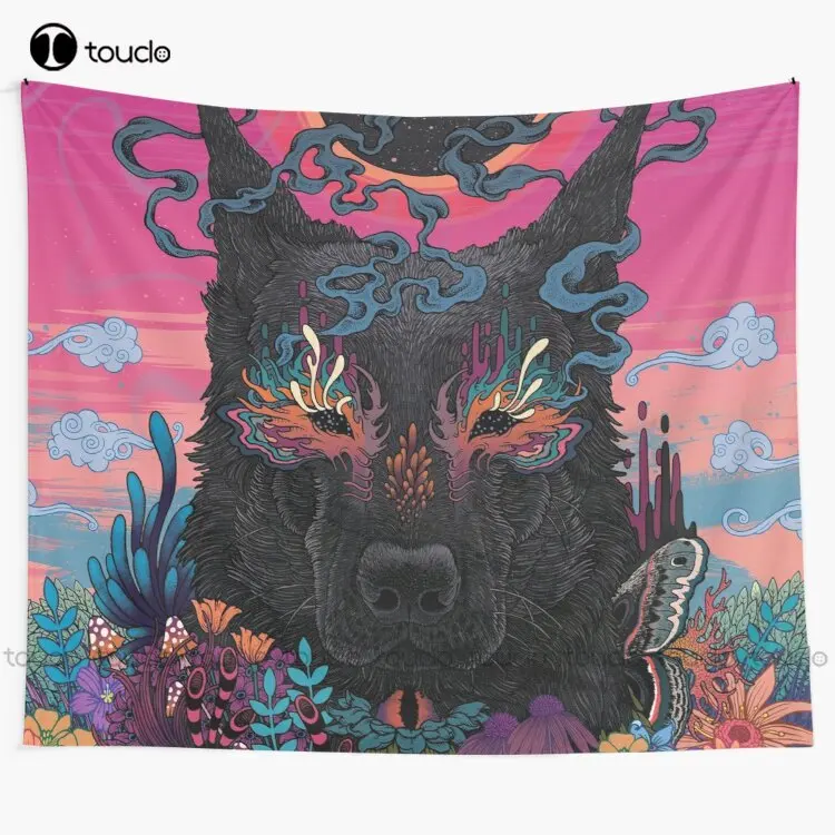 Black Eyed Dog Tapestry Wall Hanging For Living Room Bedroom Dorm Home Decor Printed | Дом и сад