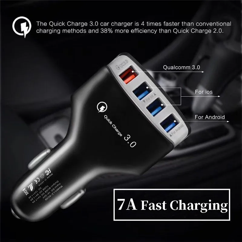 7A Быстрая зарядка 4USB порт автомобильное зарядное устройство QC3.0 Быстрая зарядка для huawei Xiaomi samsung универсальный мобильный телефон для iPad адаптер