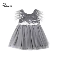 Свадебное платье с блестками для маленьких девочек; Детские платья принцессы; нарядное свадебное платье-пачка из тюля для девочек