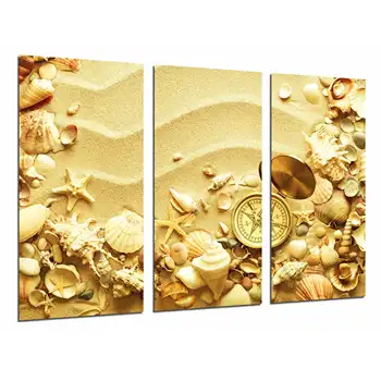 

Landscape Sea, Sand Beach Compass, Conch Star photo print on wood, modern picture decorative 27019
