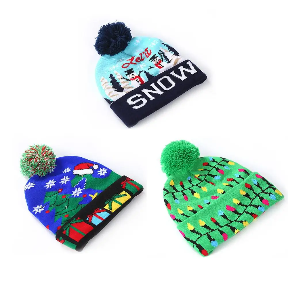 

Christmas Hat LED Christmas Sweater Cap Santa Light Knitted Hat For Christmas Party