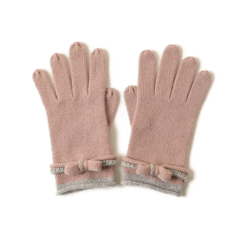 Вязаные теплые женские перчатки с бантиком из 100 кашемира,, осенне-зимние перчатки с внутренней частью, милые японские и корейские модные уличные перчатки