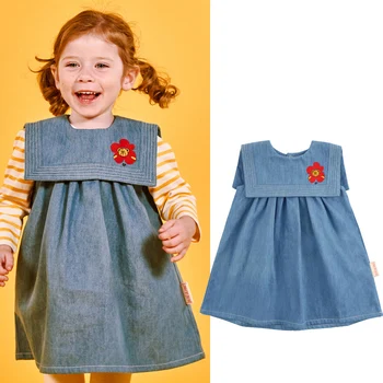

2020 New Autumn Bebe Brand Kids Dress for Girls Cute Bear Print Sleeveless Denim Dresses Baby Child Fashion Clothes Outfits
