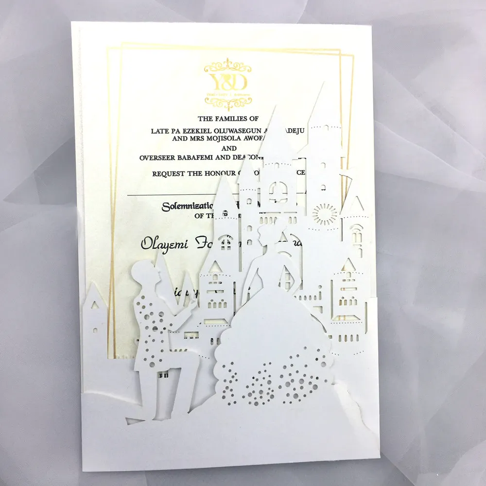 white pearl 50X белый темно-синий три раза полый лазерный разрез замок карман свадебные приглашения карты 3D свадебные приглашения - Цвет: white pearl