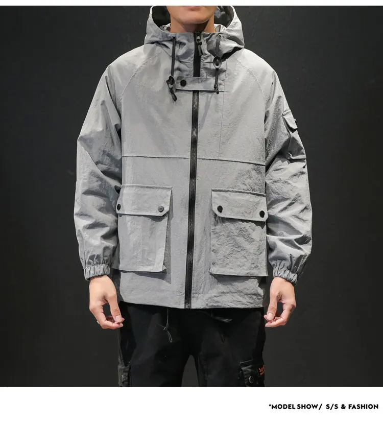 M-5XL мужские куртки и пальто уличная куртка-бомбер мужская ветровка модная одежда с капюшоном карго большой карман Куртка