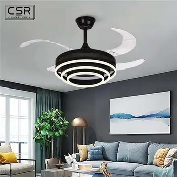 

Invisible Ceiling Fans Nordic Restaurant Ceiling Light with Fan Simple Living Room Black Ceiling Fan Modern Lighting