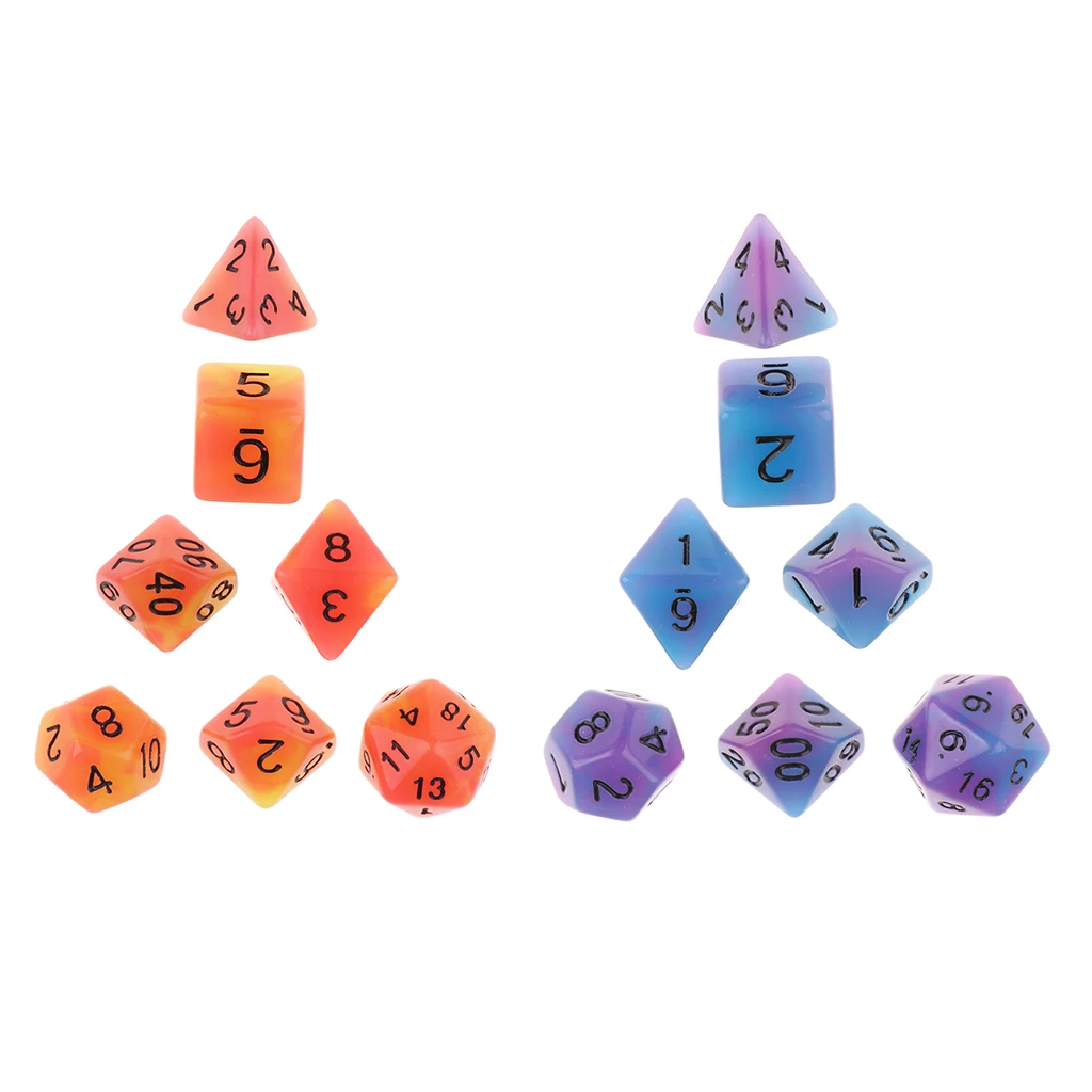 7pcs Multicolor Acrylic Polyhedral Luminous Dice for D&D RPG MTG Party Game Supplies 7 Polyhedral Dices 