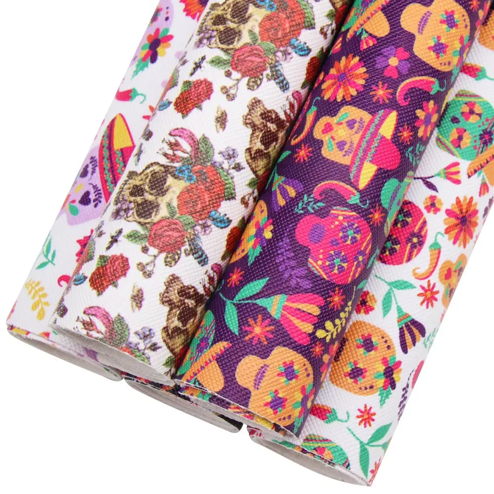 JOJO BOWS 22*30cm 1pc Halloween Faux Synthetic Leather Fabric For Craft Shantou Printed Sheet For Needlework Party Decoration