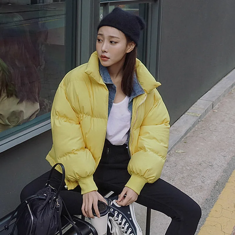 

2018 Winter New Style Cowboy Collar Mock Two-Piece down Jacket Cotton-padded Clothes Women's Korean-style down Coat Loose Thick