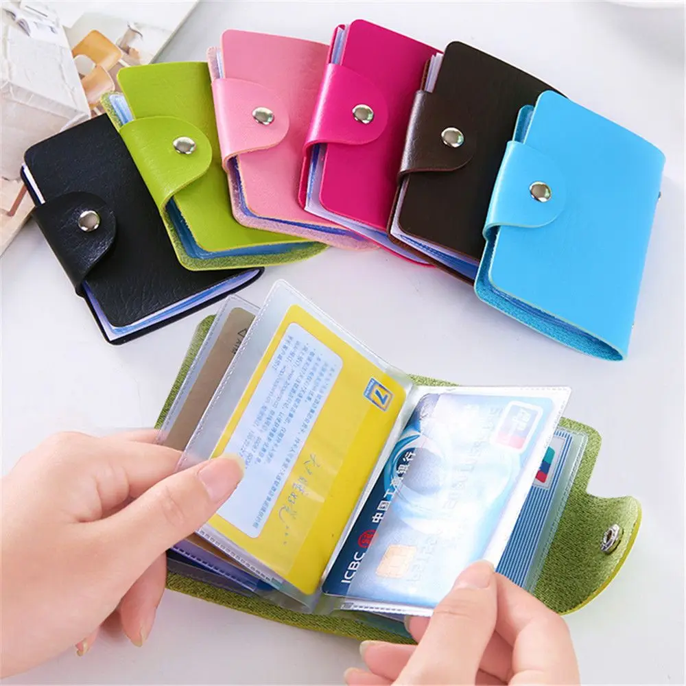 

New PU Function 24 Bits Credit Card Holder Solid Color Card Case Business ID Card Organizer Portable Passport Wallets Supplies
