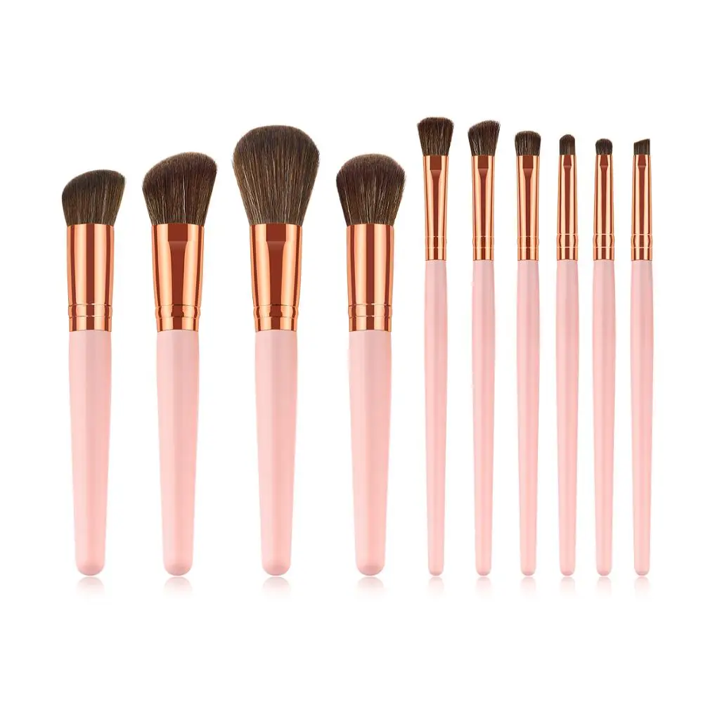 CRISMO Pink beauty набор кистей для макияжа, Премиум синтетическая кисть для волос, основа для пудра, кисть для теней на веки, набор косметических инструментов, 10 шт - Handle Color: Розовый