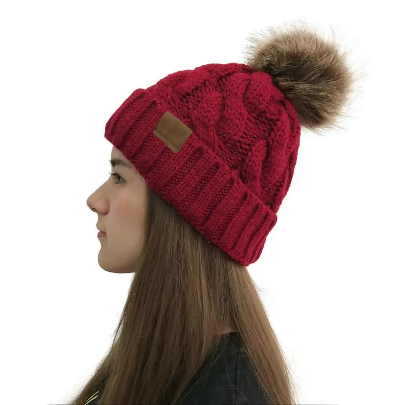 Модная женская монохромная шерстяная шапка теплая дикая твист женская шапка для завивки конского хвоста вязанная шапка двойного назначения Милая шапка