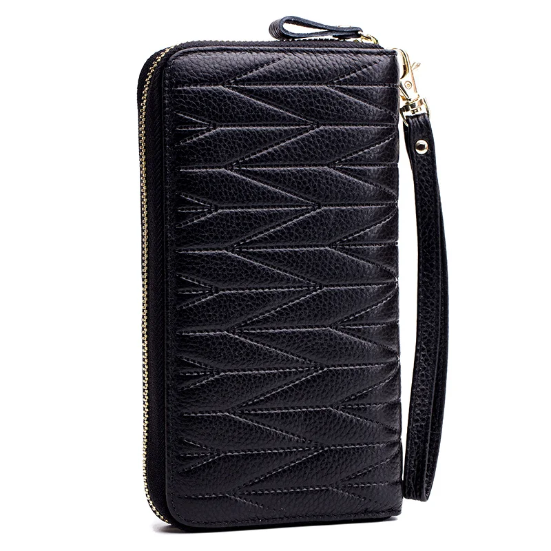 Leather Wallet Long Zipper Card Holder RFID Business Credit Women Clutch Passport Coin Purse