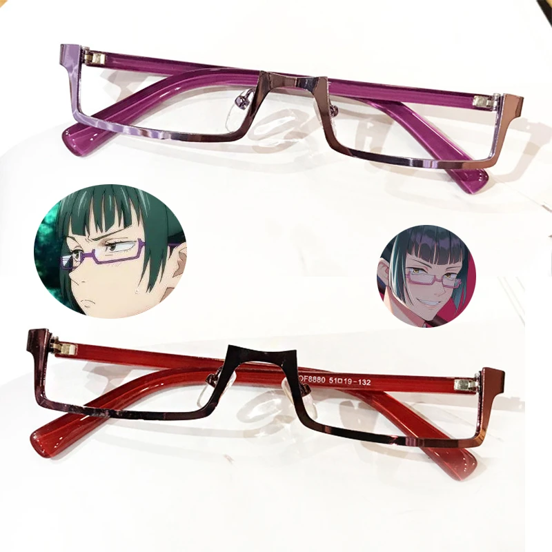 Jujutsu Kaisen Maki Zenin Cosplay Glasses Purple Half Frame Eyeglasses Without Lens Anime