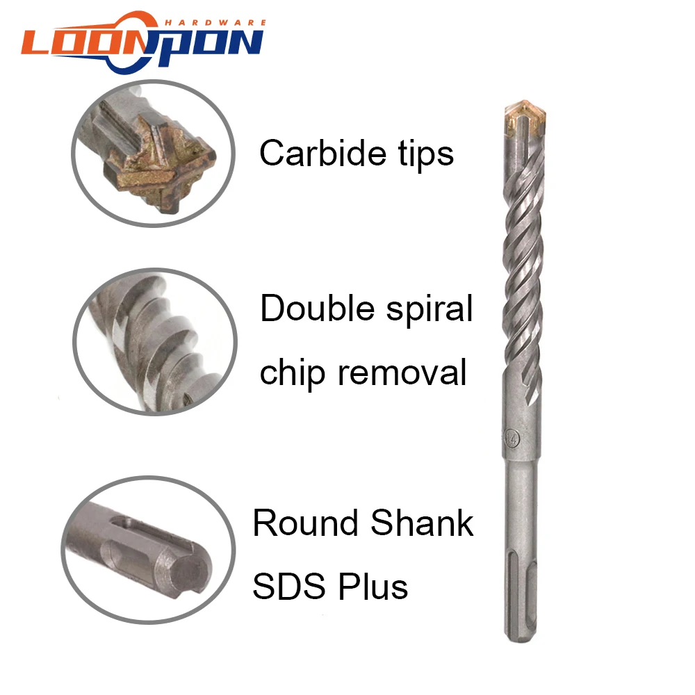 210 mm SDS Plus Rotary Hammer Drill Bit Set Ronde Tige pour béton 6 ~ 25 mm 10Pcs