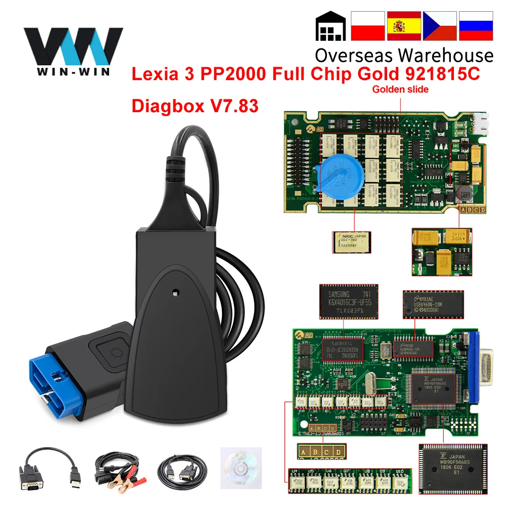 Диагностический сканер OBD OBD2 для Citroen/Peugeot полный чип золото Lexia 3 PP2000 921815C Diagbox V7.83