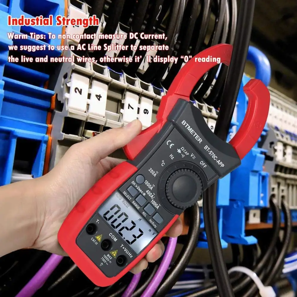 BTMETER 570C-APP 디지털 클램프 멀티미터, 자동 범위 조정 앰프 옴 테스터, AC 및 DC 저항 온도 전기 HVAC용, 4000 카운트