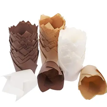 

60Pcs/Set Solid Color Style Cupcake Liner Baking Cup Weeding Party Dessert Tulip Muffin Cupcake Paper Cup Oilproof Cake Wrapper