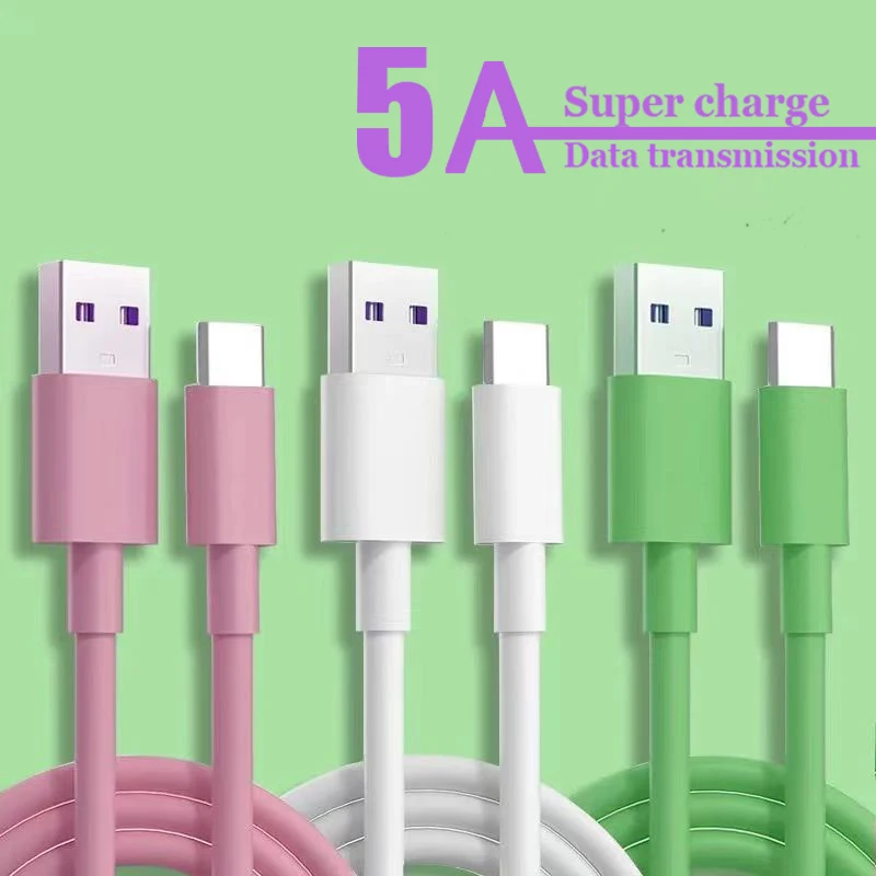 Fast Charge 5A USB Type C Cable For Samsung S20 S9 S8 Xiaomi Huawei P30 Pro Mobile Phone Charging Wire White Macaron data cable cable to connect phone to tv