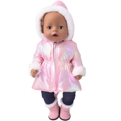 43 cm menino americano bonecas roupas rosa laser acabamento brilhante para baixo grosso jaqueta crianças brinquedos caber 18 Polegada meninas boneca presente f966