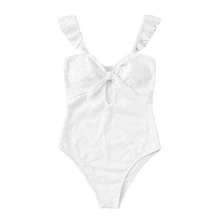 Женский купальник, цельный, белый, боди с оборками, на бретелях, с узлом спереди, купальник, пуш-ап, монокини, купальный костюм, летний купальник