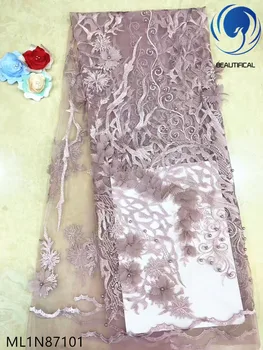

Beautifical french lace fabrics Fashion nigerian style 3d flowers lace fabrics with beads embroidery net lace 5yards/lot ML1N871