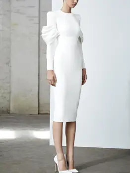 

Top Quality Bandage White Dress Elegant Fashion Women Ngiht CLub Long Sleeve Bodycon Celebrity Party Dress