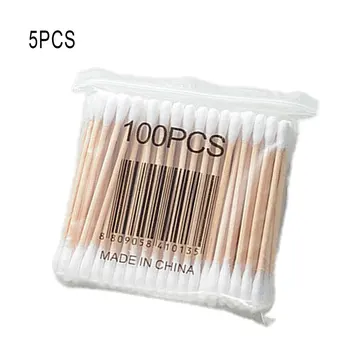

500Pcs Cotton Swabs With Wooden Handle For Makeup Clean Care Double-Headed Makeup Manicures Ear Clean Sticks