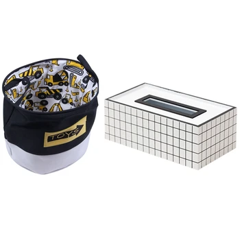 

Cartoon Cars Printed Storage Basket for Toys Fabric Clothes Folding 40X33X40cm (02) & Wooden Tissue Box White C