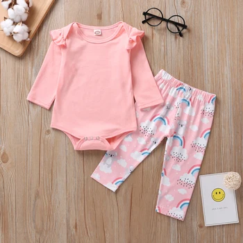 

Infant Toddler Baby Girls Clothes Sets Winter Long Sleeve Cotton Rompers+Rainbow Pants 2pcs Newborn Baby Girls Clothing Outfits