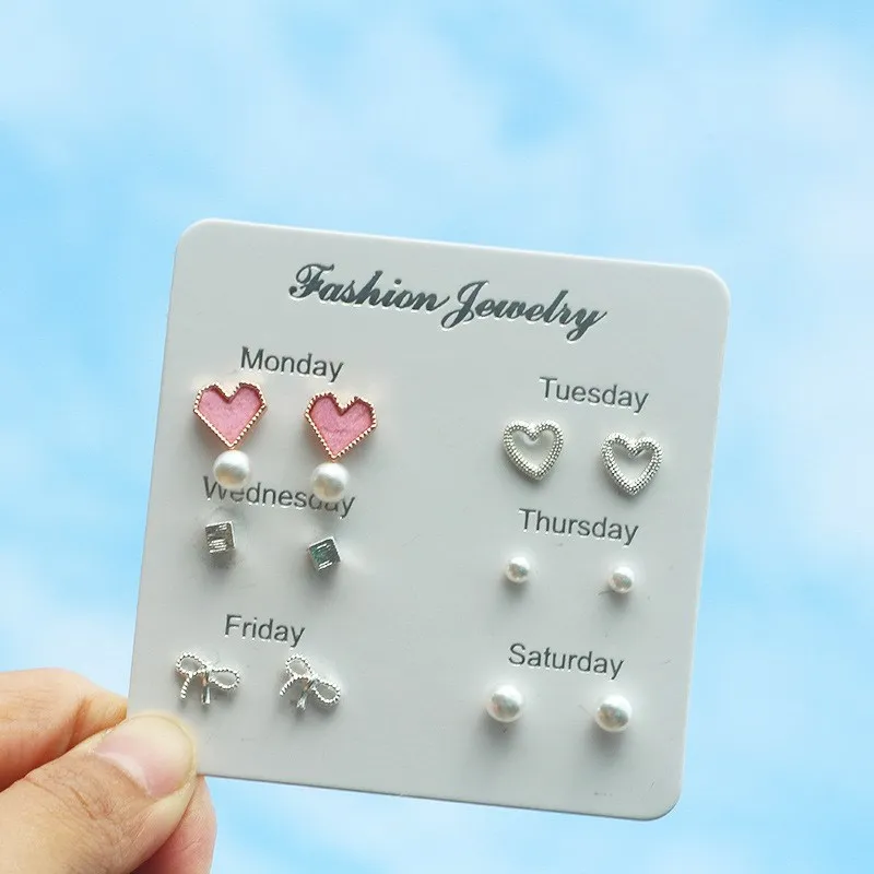 

Anti-Allergy Silver Needle Cool Simple Versatile Elegant South Korea One Week Earings Set Combination Ear Stud Face Significant