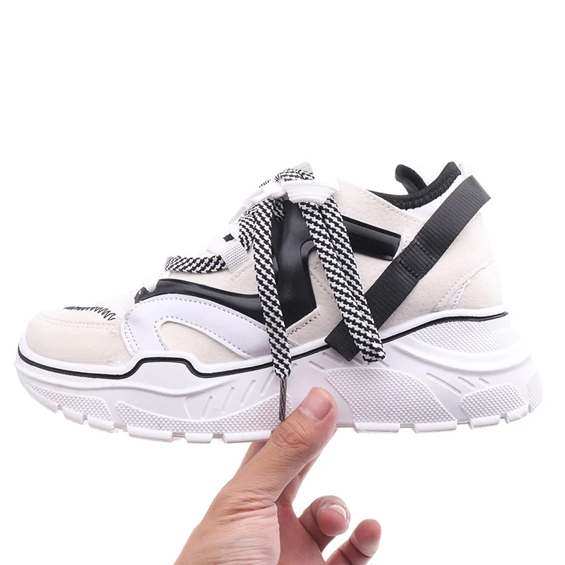 Bomlight Girl Pink Chunky Sneakers Women Platform Shoes Height Increasing Casual Shoes Woman Female Coloful Baskets Dropshipping - Цвет: White-3