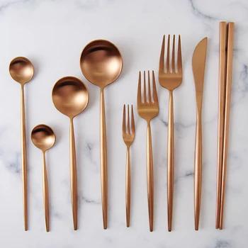 

1pc Rose Gold Cutlery Table fork chopsticks coffee Spoons steak Knife Tableware silverware Western Kitchen Home Party Dinnerware