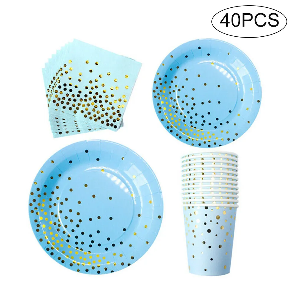 

40Pcs/Set Disposable Paper Plates Cups Napkins Tableware Kit for Birthday Wedding Party PI669