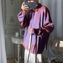 Осенняя рубашка в стиле знаменитостей, однотонная универсальная трендовая Рубашка свободного кроя с длинными рукавами в Корейском стиле, Гонконгский Стиль S