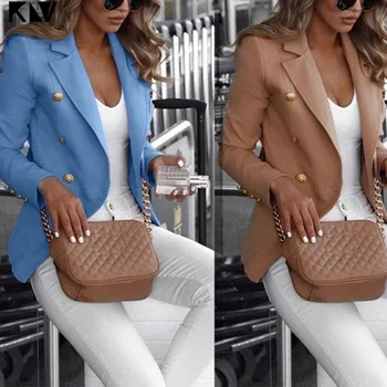 

Women Plus Size Long Sleeve Open Front Blazer Double Breasted Solid Color Thin Jacket Notched Lapel Collar Formal Coat S-5XL