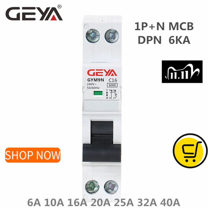 Мини автоматический выключатель GEYA GYM9N DPN MCB 1P + N 6A 10A 16A 20A 25A 32A 40A 220 В переменного