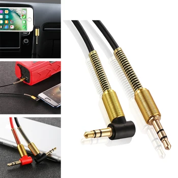 

Car Audio Cable 3.5mm Jack Male To Male HIFI Universal Stereo Audio Cable With 90 Degree Angle Auxiliary Cable Leather Cord