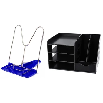 

1pcs Adjustable Angle Portable Reading Book Stand & 1pcs Black Multi-Functional PVC Desk Office Supply Storage Rack