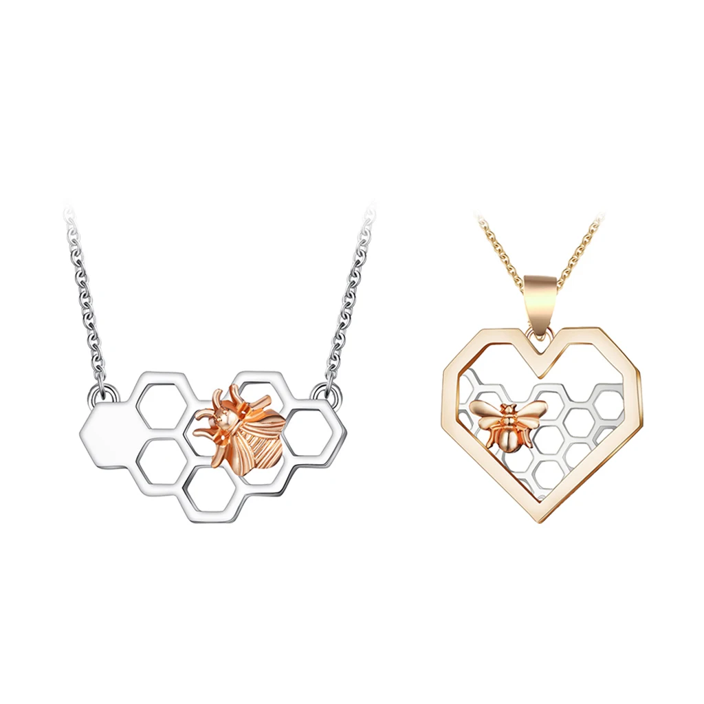 Women Cute Simple Love Heart Honeycomb Beehive Bee Honeybee Necklace Pendant