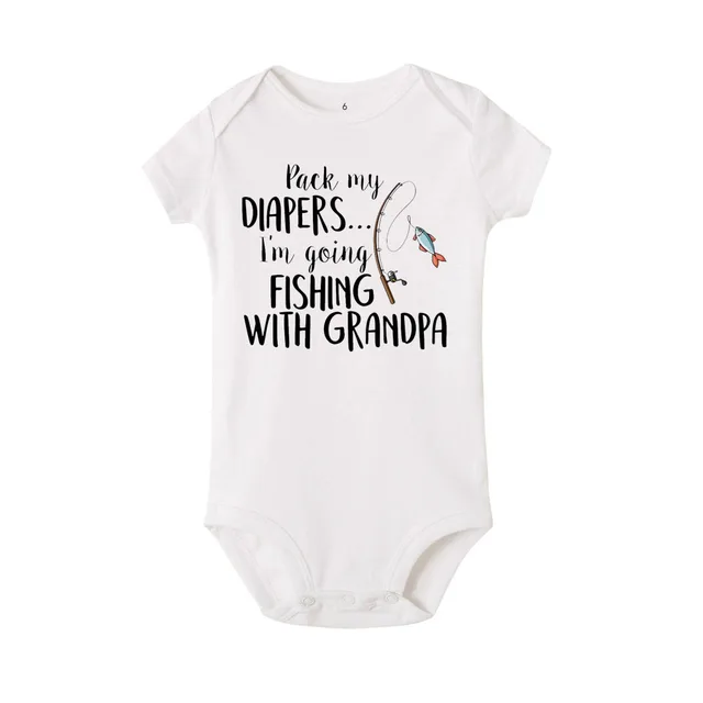 Newborn Boy Girl Short Sleeve Letter Print Pack My I'm Going Fishing with  Grandpa Romper