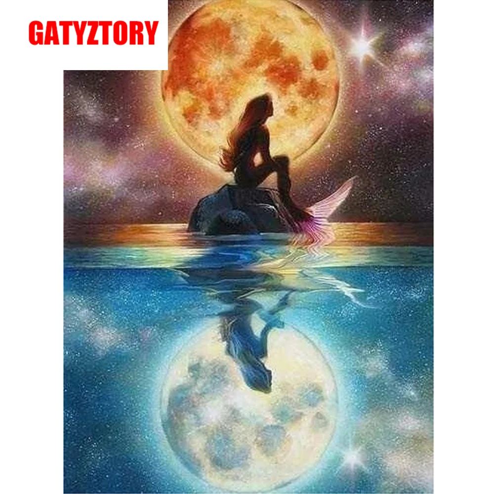 

GATYZTORY 5D Diamond Painting Full Square DIY Home Decor Mosaic Rhinestone Picture Custom LOGO Moon Lady and her reflection