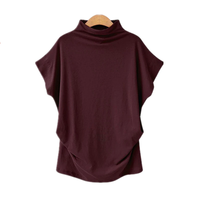 Летняя женская футболка с коротким рукавом больших размеров 5xl 6xl, свободные повседневные топы с воротником средней длины, футболки для женщин - Цвет: Бургундия